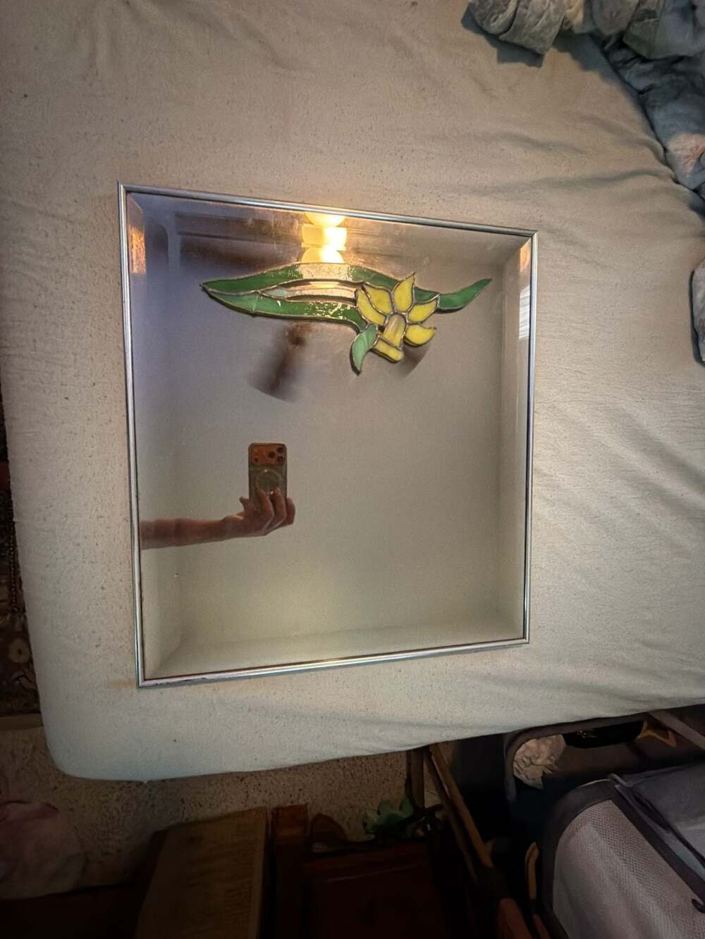 Vintage Mackintosh Style Daffodil Stained Glass Accent Wall Mirror